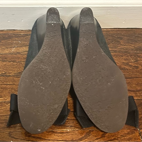 Gap Black Denim Wedge Peep Toe Shoes With Bow, Size 9 - Picture 2 of 10